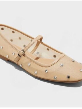 wild fable Nude/Tan Mary Jane Flats with Rhinestone Studs